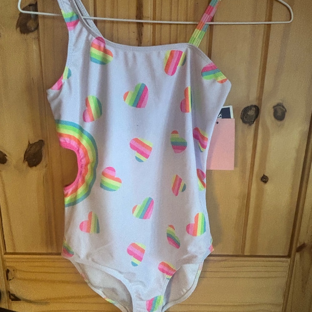 Juicy Couture Kids Swim One Piece - White with Rainbow Hearts
